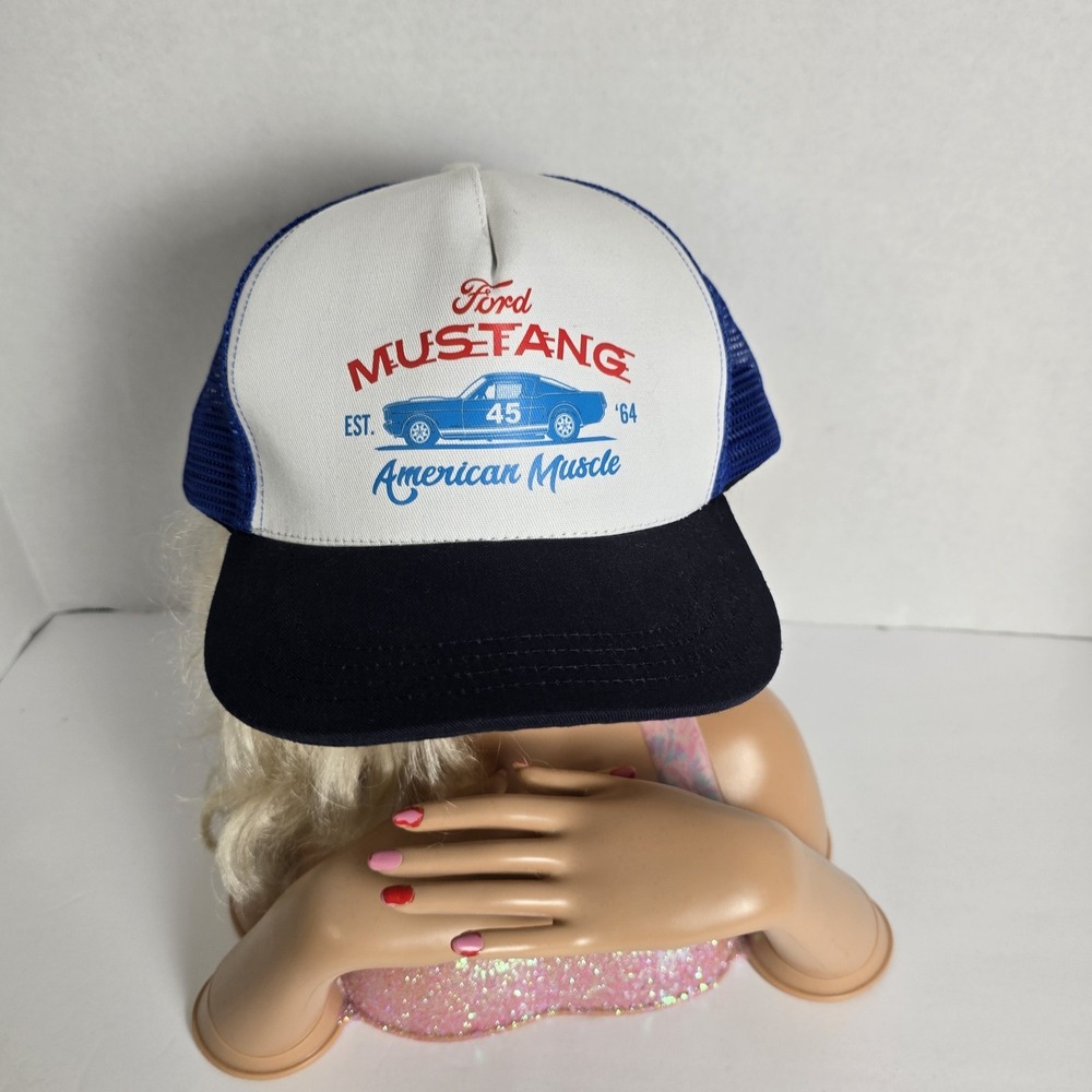 Ford Mustang Trucker Hat Blue White Unionwear Made In The USA Limited Edition